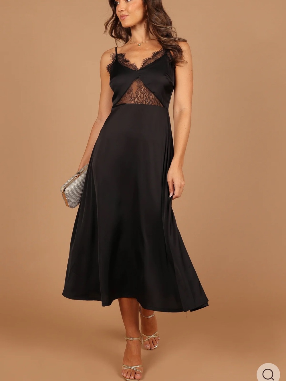 Petal & Pup Black Satin Slip Dress with Lace Trim